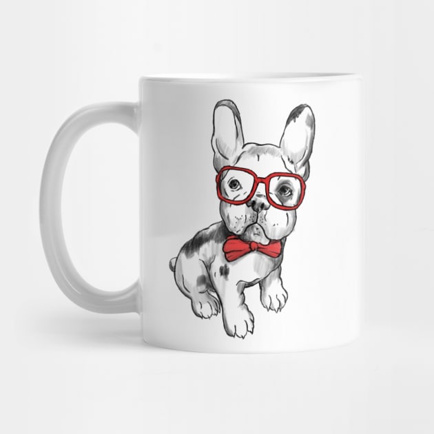 French Bulldog Hand Drawn Red Ribbon & Glasses by Mesyo